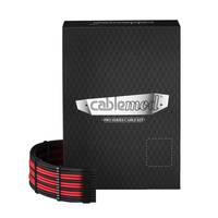Schachtel eines Cablemod Schlauch-Kabelkits mit schwarzen und roten Kabeln, die vorne angezeigt werden.
