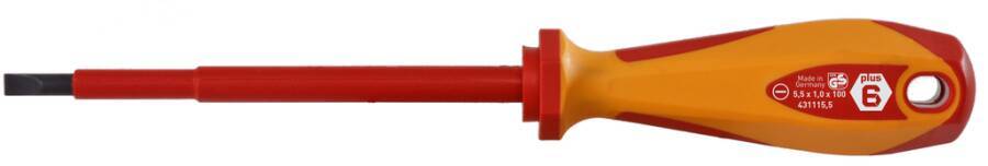 VDE-Schraubendreher Schlitz 430604 Schneidenbreite 4 mm Schneidenstärke 0,8 mm Klingenlänge 100 mm Gesamtlänge 207 mm