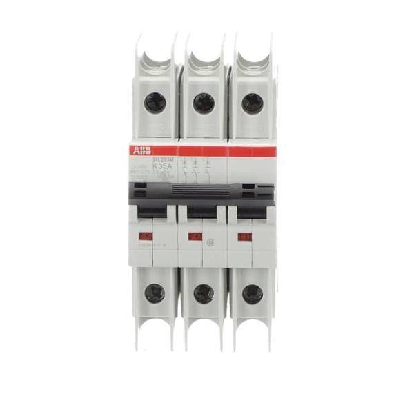 Ein Vier-Pol-Leistungsschalter mit einer Nennstromstärke von 25A, in rot und grau gestaltet, zur elektrischen Stromkreisabsicherung.