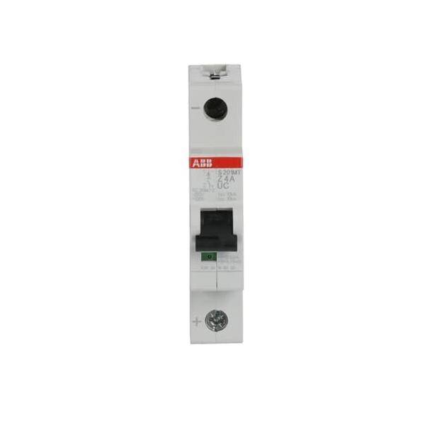 ABB-Marken-Leitungsschalter senkrecht dargestellt, mit Beschriftung '64A'. Weißes Gehäuse mit einem schwarzen Schalter, verwendet für elektrische Sicherheit und Leitungsschutz.