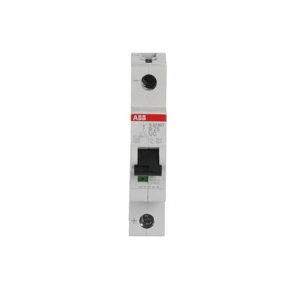Ein einpoliger Leistungsschalter mit dem Herstellerlogo 'ABB', ausgestattet mit einem Ein-/Ausschalter in der Mitte, der für elektrische Sicherheit und Steuerung konzipiert ist.