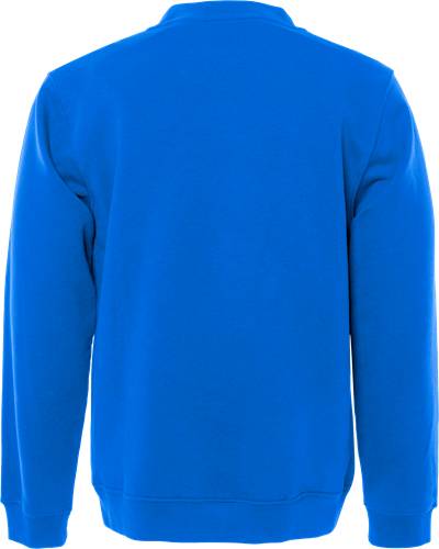 Blaues Sweatshirt, Frontansicht, schlichtes Design, keine Logos oder Muster.