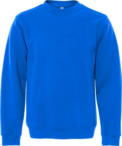 Ein einfarbiger blauer Pullover ohne sichtbare Logos oder Designs.