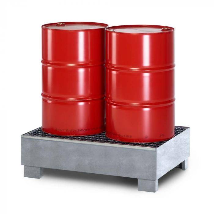 Auffangwanne Typ RWG-2 aus Stahl - mit Gitterrost - passend für 2x 200 Liter Fass - Unterfahrhöhe 100 mm - verzinkt