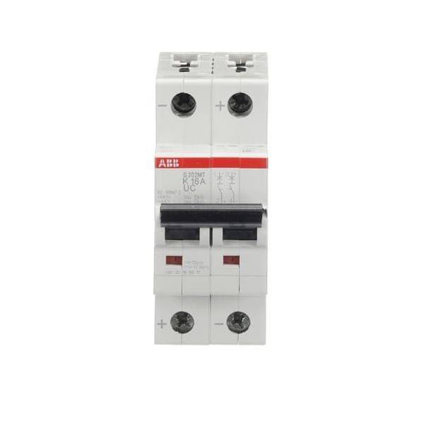 Ein 16A-Sicherungsautomat mit zwei Schaltern, gekennzeichnet mit Symbolen für elektrische Spezifikationen.