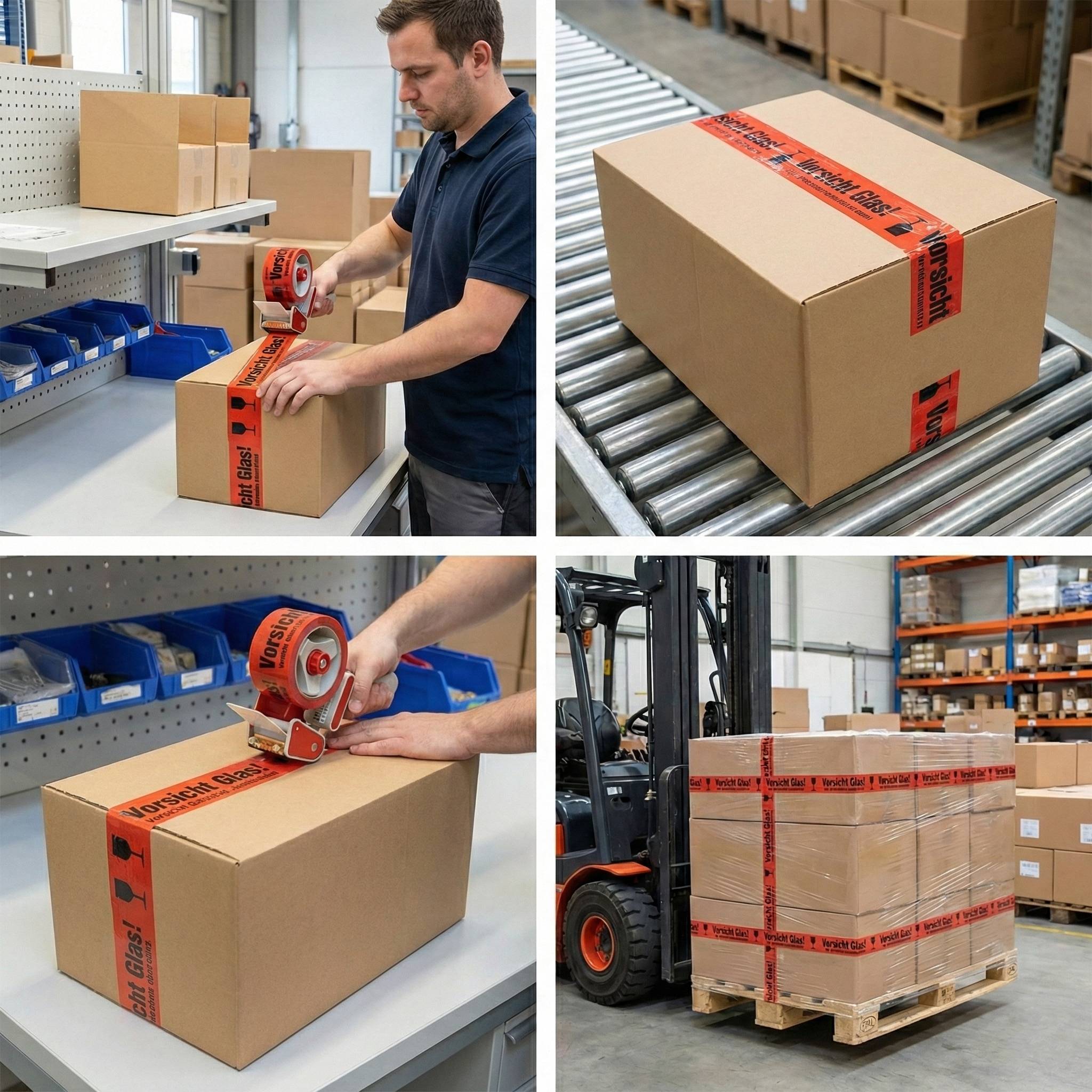 baytronic Warn Klebeband PP "Vorsicht Glas" 50 mm x 66 m