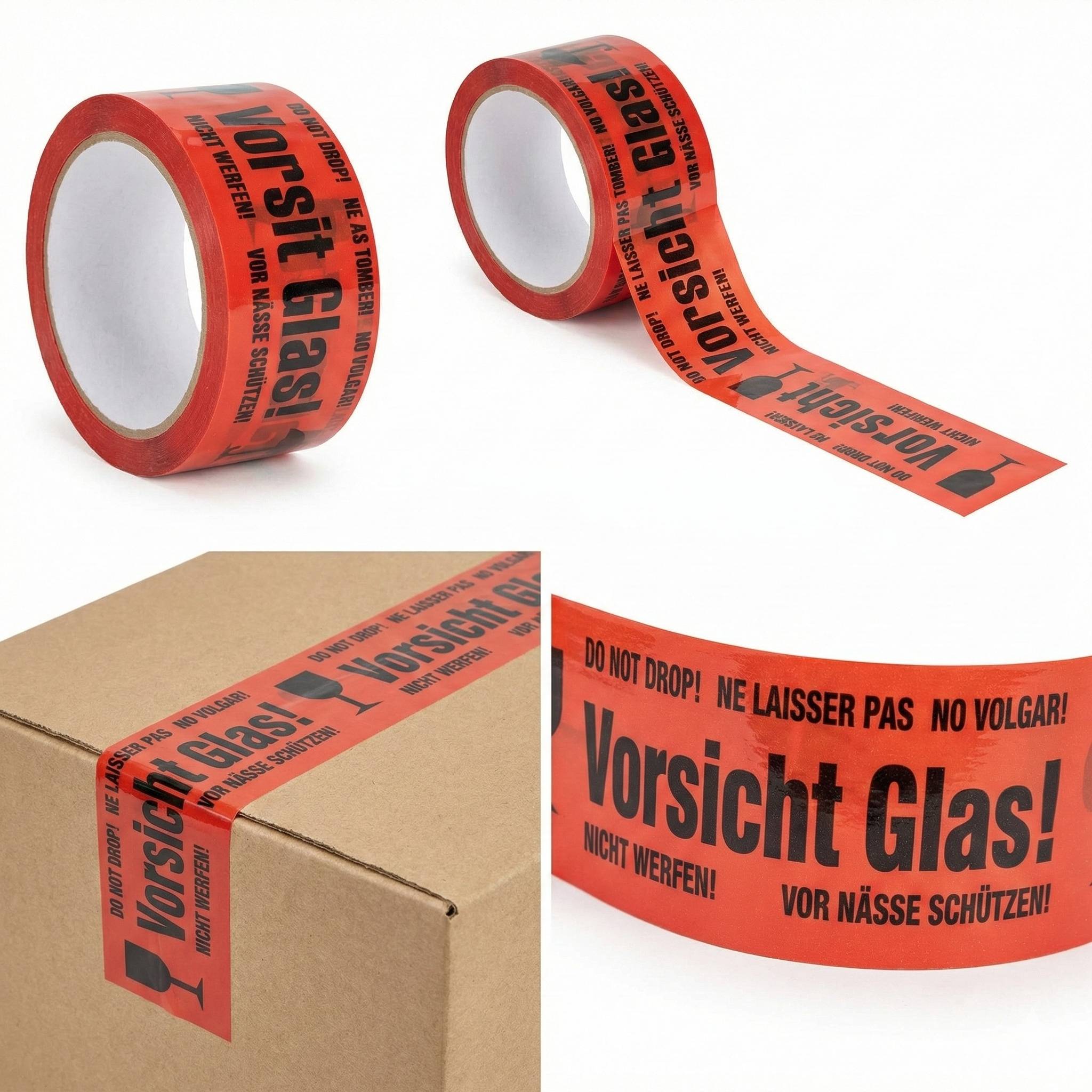 baytronic Warn Klebeband PP "Vorsicht Glas" 50 mm x 66 m