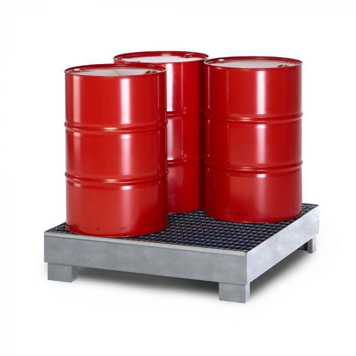 Auffangwanne Typ RWG-4 aus Stahl - mit Gitterrost - passend für 4x 200 Liter Fass - Unterfahrhöhe 100 mm - verzinkt
