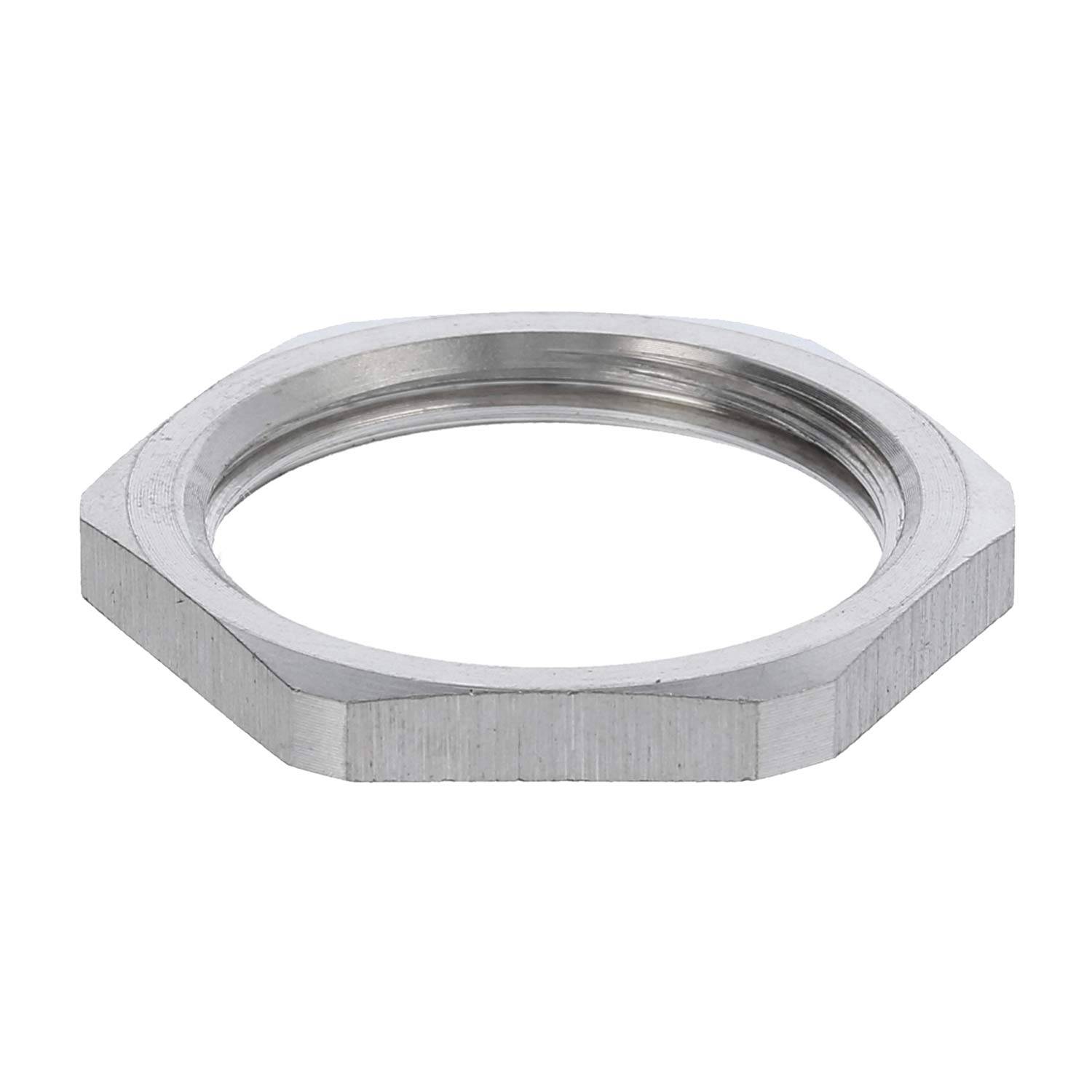 Sechskant-Metallunterlegscheibe mit einer zentralen Bohrung, die zur Befestigung von Komponenten in mechanischen oder Bauanwendungen verwendet wird.