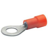 Roter isolierter Drahtanschluss mit einer Ringkabelschuh für elektrische Anwendungen.