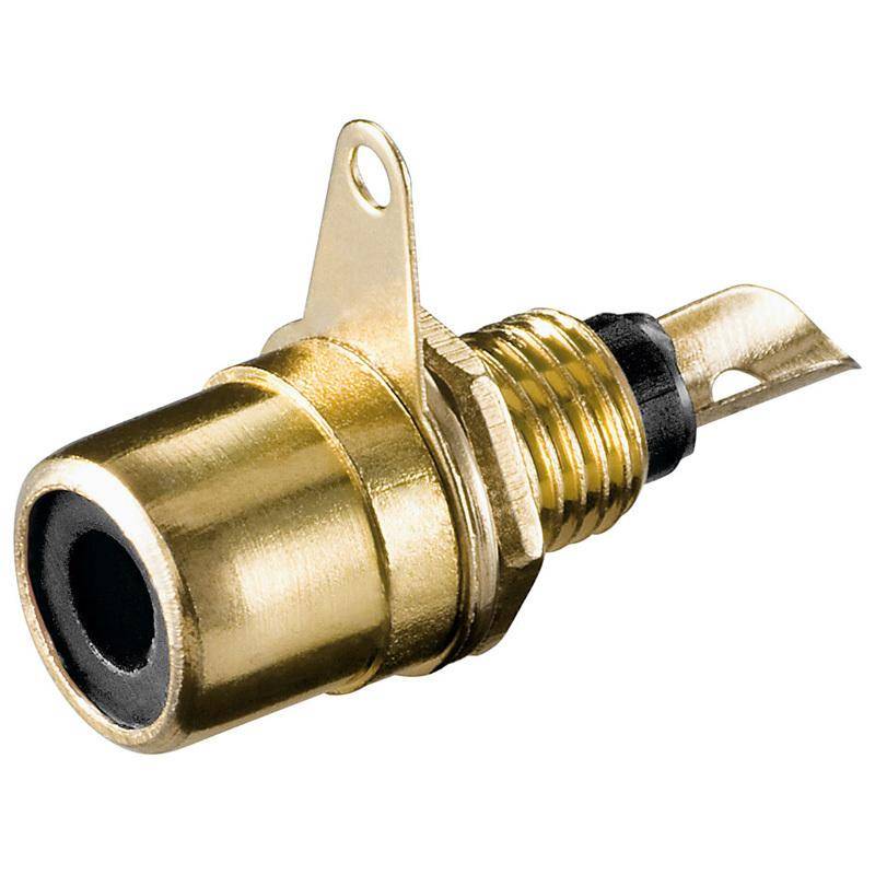 Cinch-Einbaubuchse, Metallausführung, vergoldet, Lötmontage - Farbe: schwarz