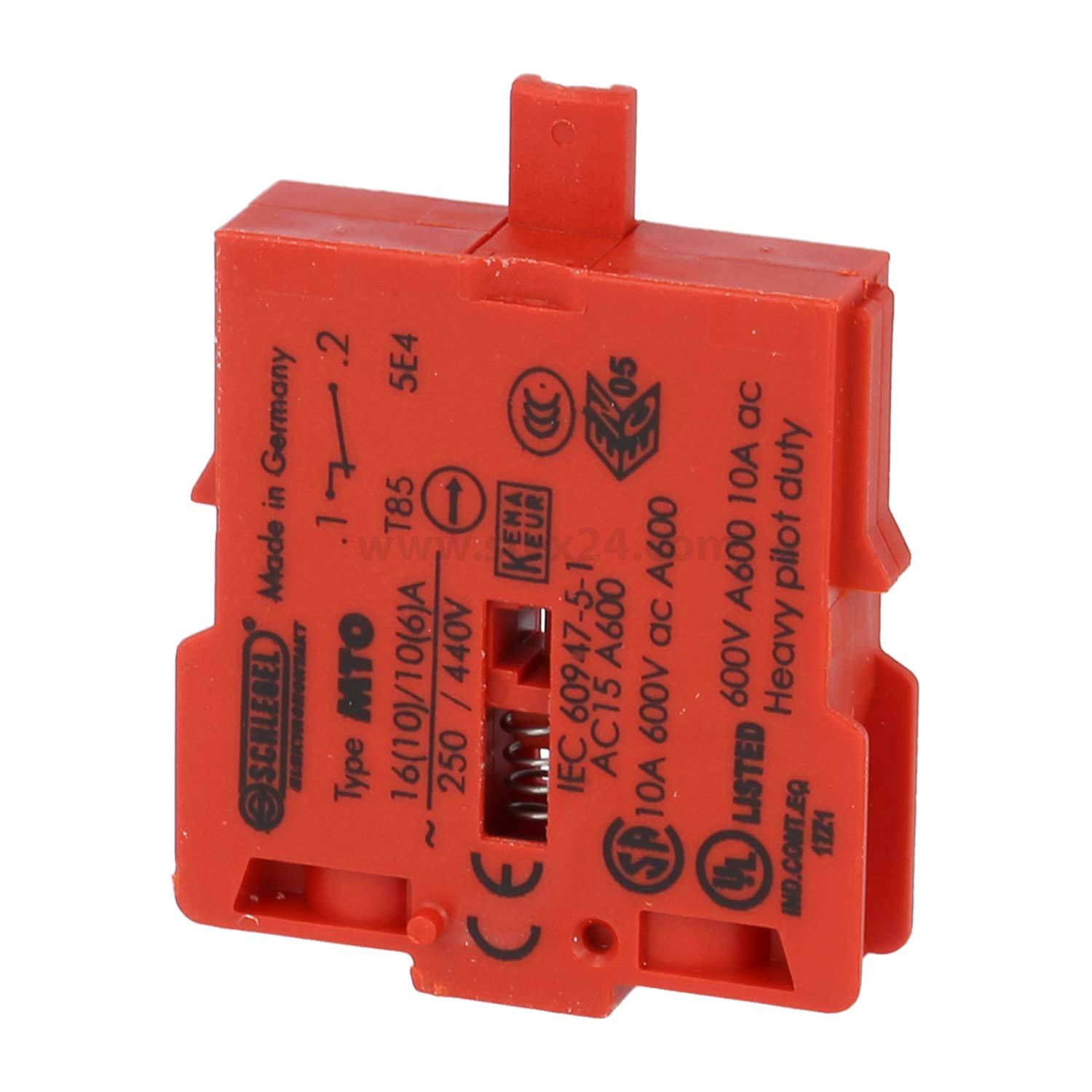 Rote elektrische Komponente mit der Beschriftung 