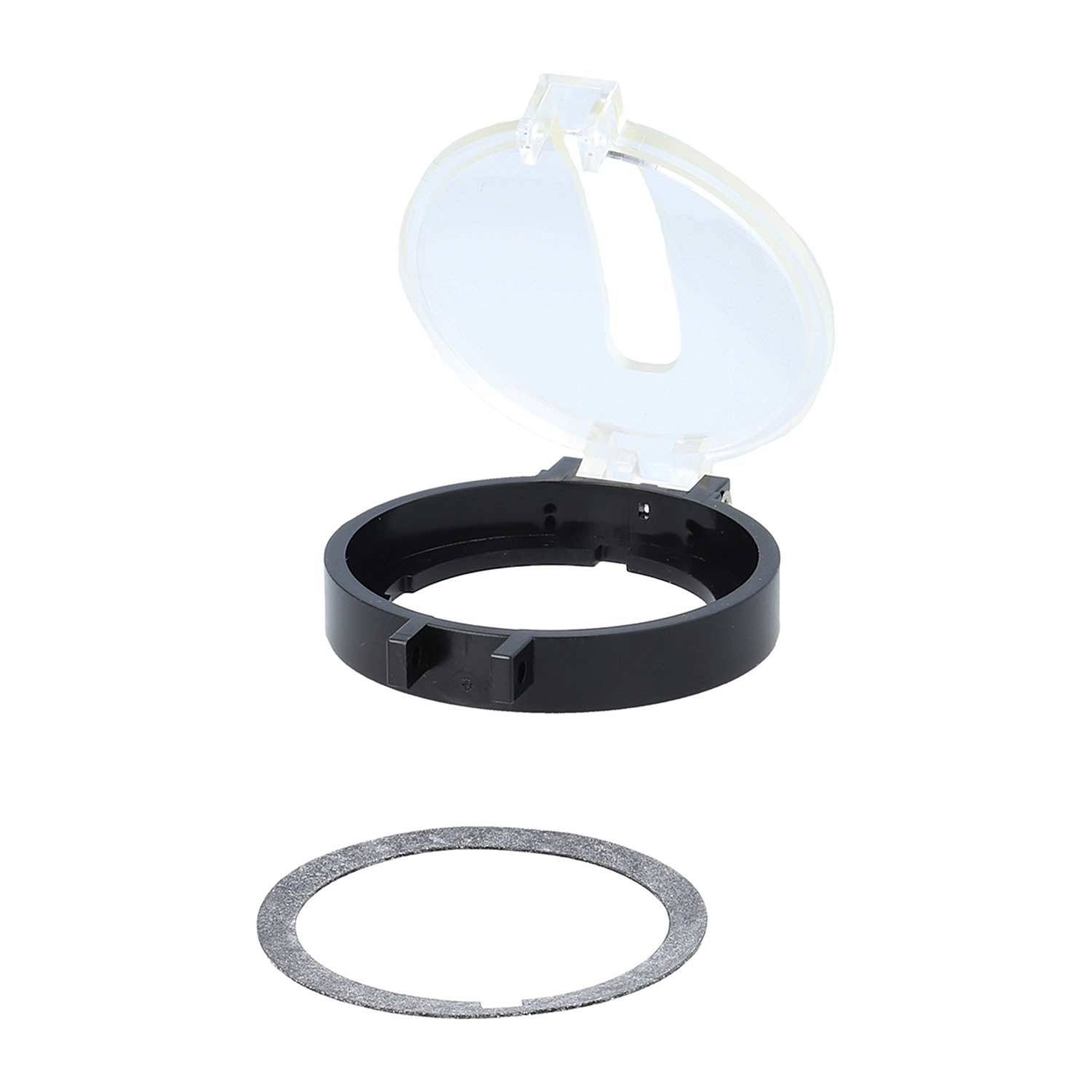 Ersatzdeckel und Dichtung für eine Breville-Kaffeemaschine, bestehend aus einem durchsichtigen Plastikdeckel mit schwarzem Rand und einer separaten, flachen Dichtung.