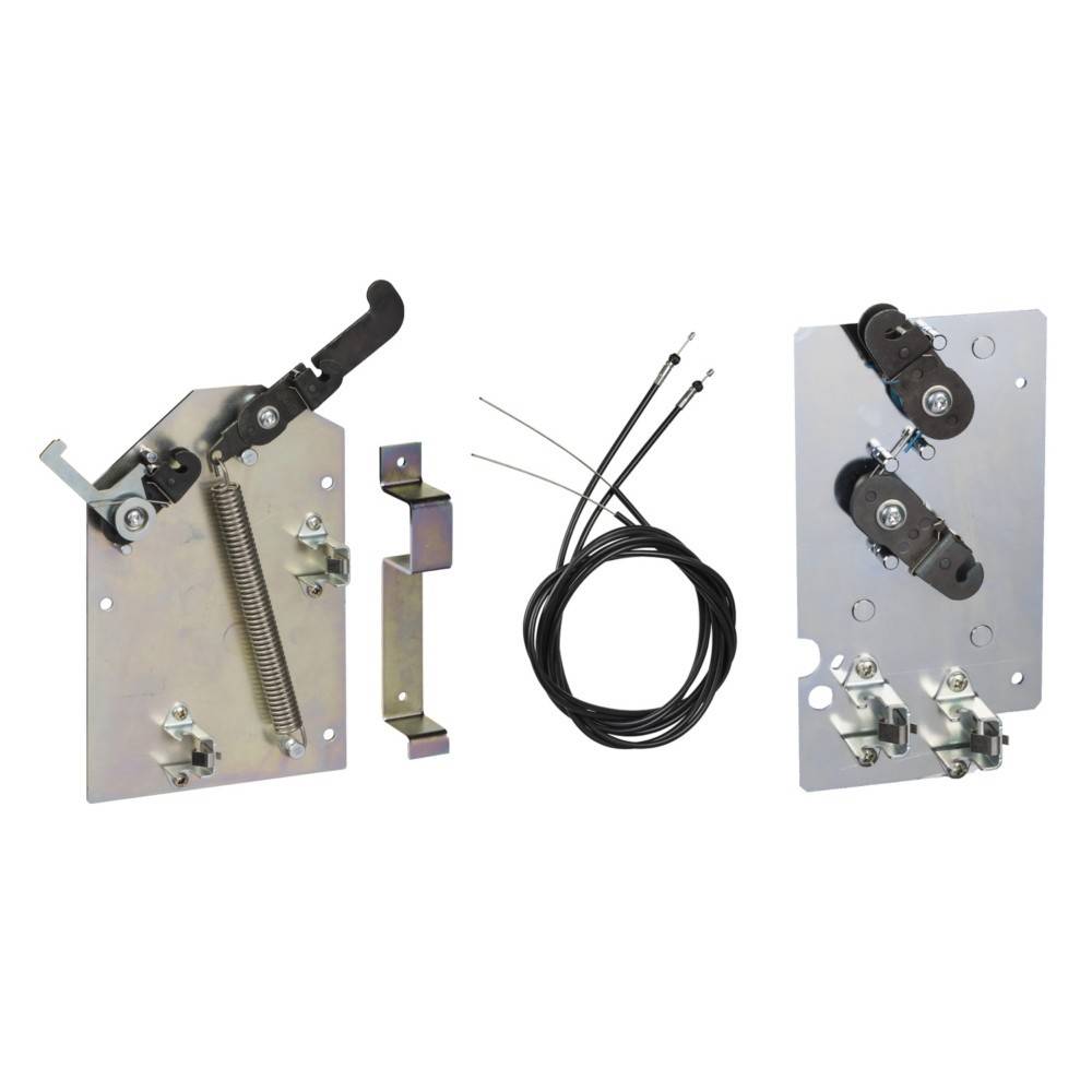 Mechanische Türriegel-Baugruppe mit Feder, Kabel und Befestigungsklammern.