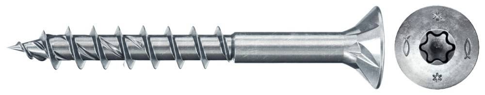 Nahaufnahme einer Metallholzschraube mit einer scharfen Spitze und Spiralgewinde, die zum Befestigen von Holzteilen verwendet wird.