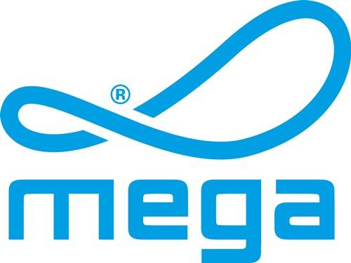 Das Bild zeigt das blaue Logo eines Unternehmens namens ‚Omega' mit einer wellenartigen Gestaltung über dem Wort.
