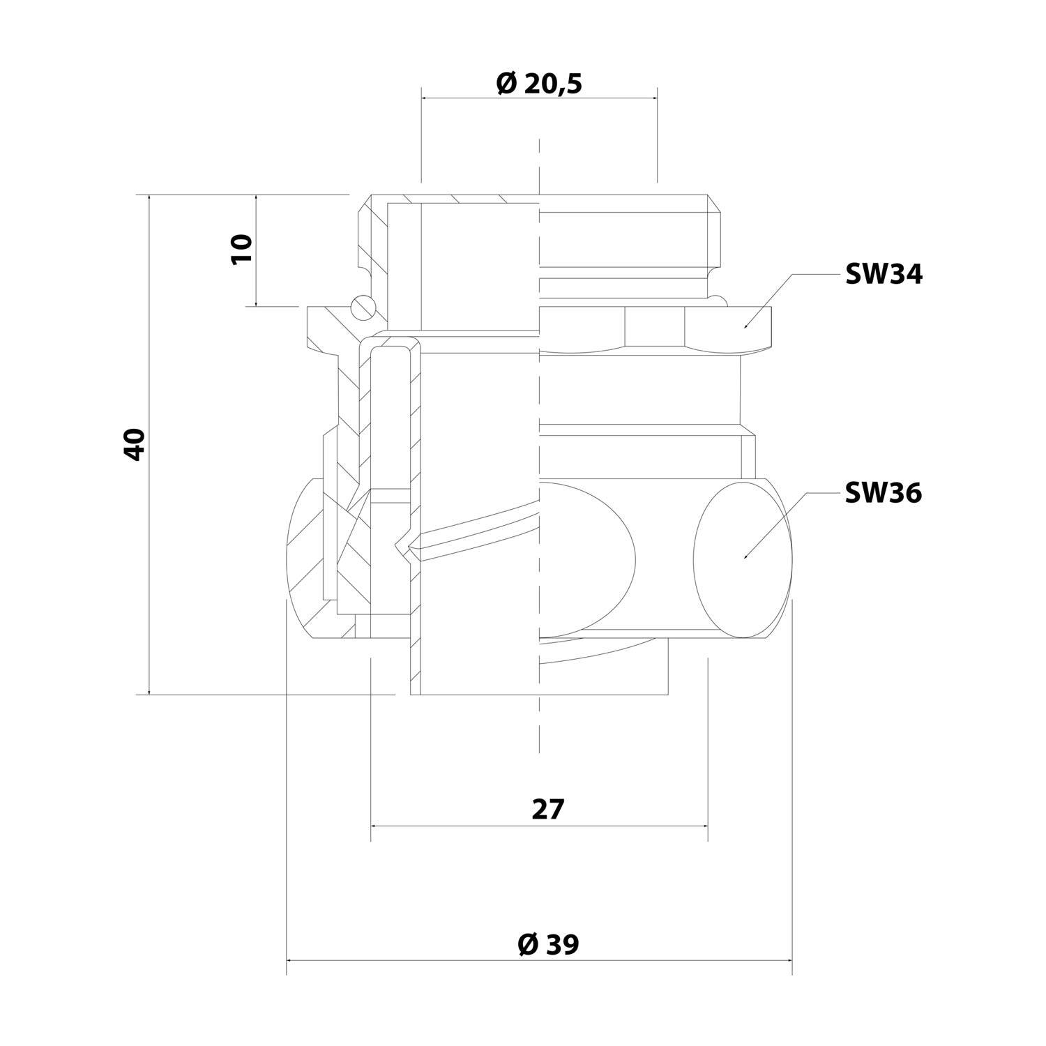 FLEXA FWD Metallverschraubung gerade Gewinde PG21x1,588 für Schlauch-Außendurchmesser 27,0mm für