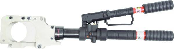 Ein Nahaufnahme eines hydraulischen Mechanismus, möglicherweise Teil einer Industriemaschine, die ein System von Rohren und einem zentralen Gelenk zeigt.