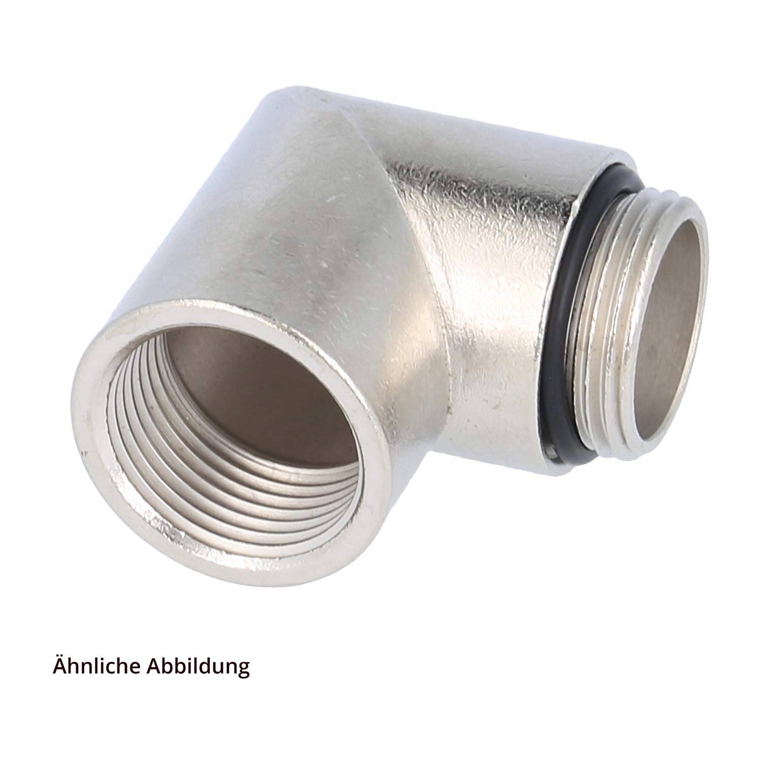 Ein Metallrohrbogen mit Gewindeenden und einer Gummidichtung, vor einem weißen Hintergrund abgebildet. Deutscher Text lautet 'Ähnliche Abbildung'.