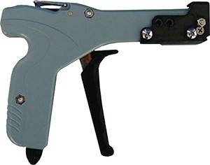 Eine blaue Metallkabelbinderzange mit schwarzem Griff, zum Spannen und Schneiden von Kabelbindern.