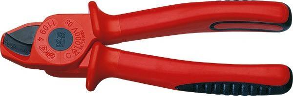 Rote Zangendurchmesser auf einem einfarbigen weißen Hintergrund, die den Griff des Werkzeugs präsentieren.