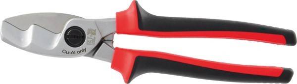 Zange mit roten Griffen und schwarzer Beschichtung, bei der der Metallbereich der Zangenbacken sichtbar ist. Werkzeug wird vor einem weißen Hintergrund gezeigt.
