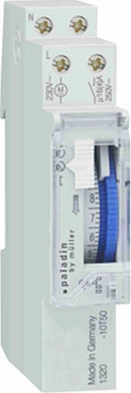 Nahaufnahme eines blauen und weißen Geräts mit einer nummerierten Skala, möglicherweise ein Timer oder Messgerät, das Abstufungen von 6 bis 8 zeigt.