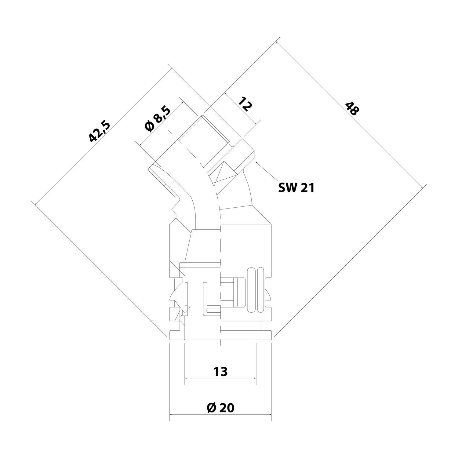 FLEXA FVW45 Schnellverschraubung 45 Grad Bogen Gewinde M16x1,5 für Schlauch-Außendurchmesser 13,0mm konisch dichtend