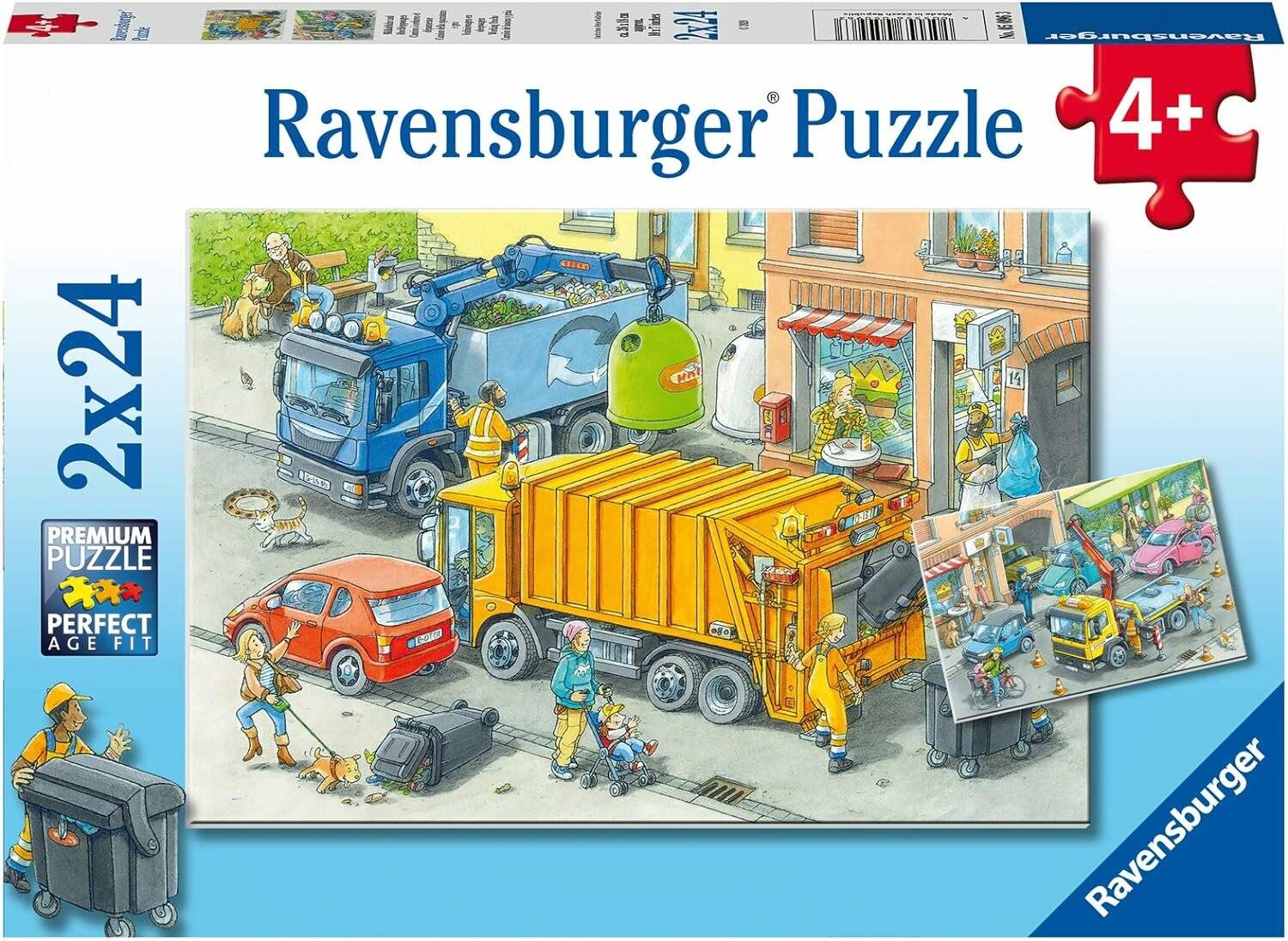 RAVENSBURGER Puzzle Müllwagen und Abschleppwagen 2x24 Teile