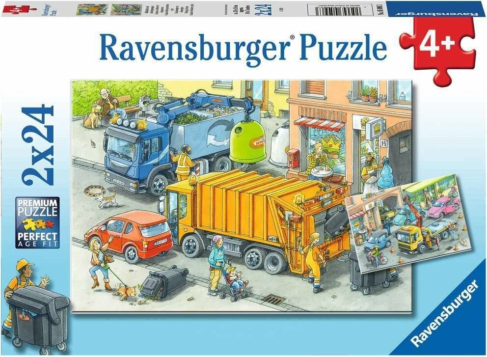 RAVENSBURGER Puzzle Müllwagen und Abschleppwagen 2x24 Teile