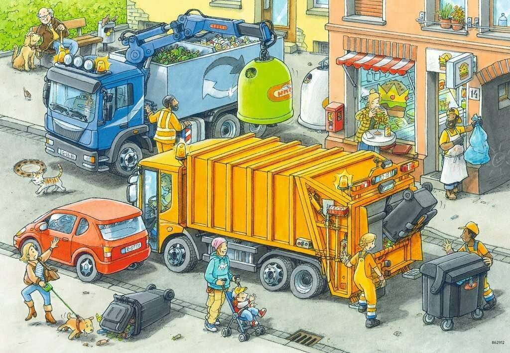 RAVENSBURGER Puzzle Müllwagen und Abschleppwagen 2x24 Teile