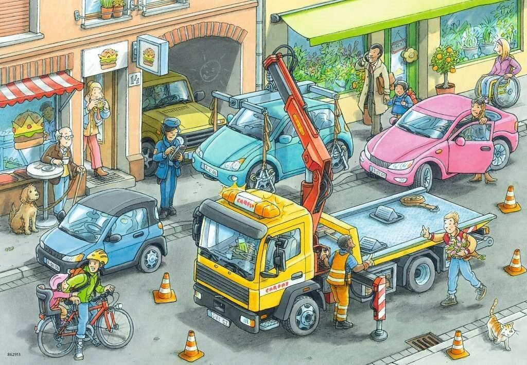 RAVENSBURGER Puzzle Müllwagen und Abschleppwagen 2x24 Teile