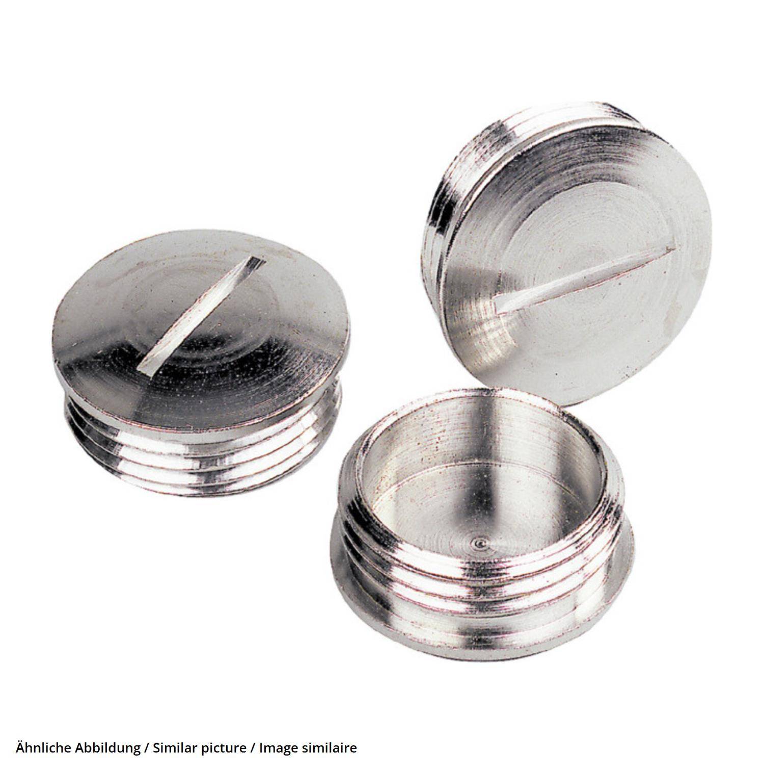 Drei Metallstecker mit geschlitzten Oberteilen sind zu sehen. Einer steht aufrecht, einer liegt auf der Seite, und ein weiterer ist so ausgerichtet, dass sein gewindeter Innenraum sichtbar ist.