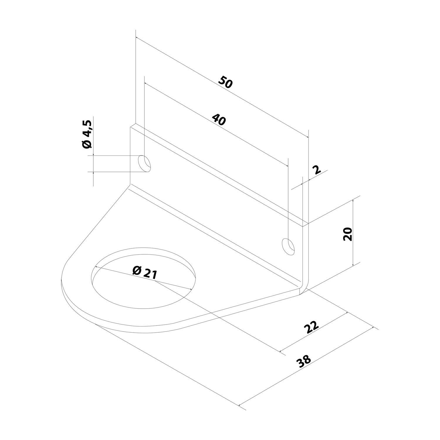 FLEXA FBW Befestigungswinkel mit Durchgangsbohrung für M20 Schlauchverschraubungen Anschraubloch 40,0mm Bohrung 2x4,5mm