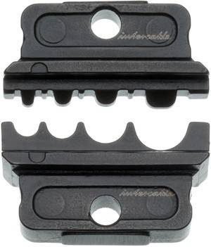 Schwarzes 'Intercable' Kabelschellen-Set, bestehend aus zwei Klemmen mit unterschiedlichen geschwungenen, gerillten Designs zum sicheren Befestigen von Kabeln.