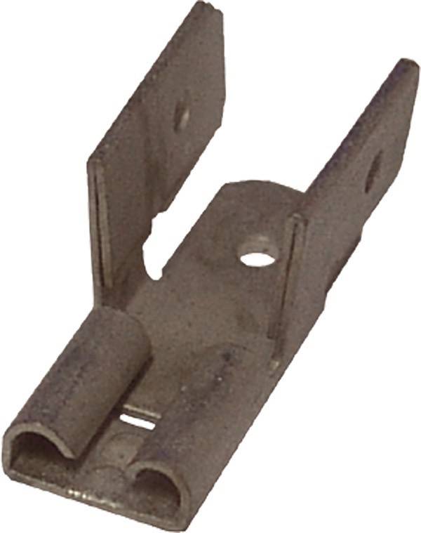 Eine Metallhalterung mit einem Loch in der Mitte und zwei parallelen Flanschen, die zur Befestigung oder Ausrichtung von Hardwarekomponenten verwendet wird.