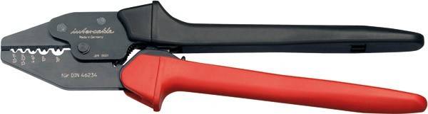 Nahaufnahme eines roten und schwarzen Gartengeräts mit Zinken, das einem Handunkrautstecher ähnelt, der zum Entfernen von Unkraut in Gartenbereichen verwendet wird.