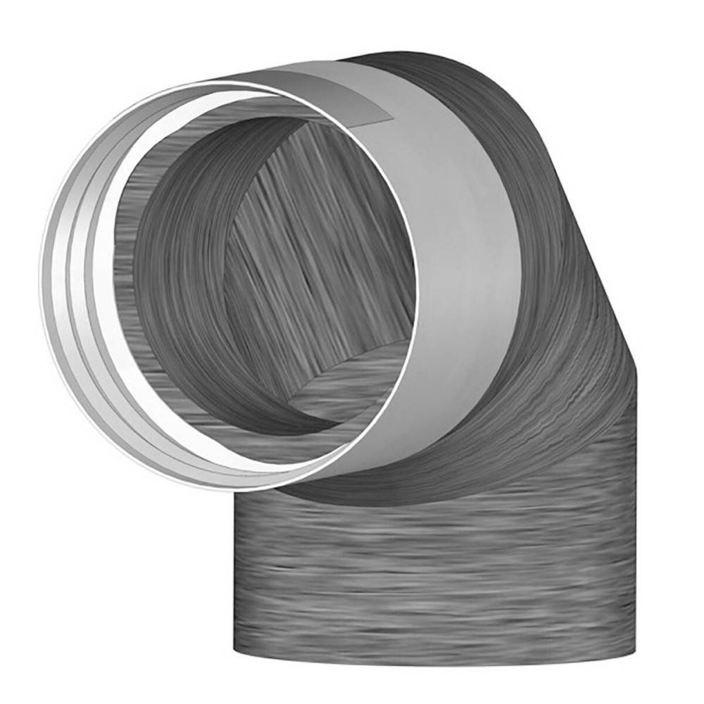 Eine 3D-Darstellung eines glatten, grauen Rohrbogen-Fitting mit einer 90-Grad-Biegung, konzipiert für Sanitär- oder HVAC-Systeme.