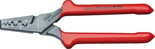 Diagonal-Seitenschneider mit rotem Griff, teilweise zu sehen, vor einem einfarbigen weißen Hintergrund.