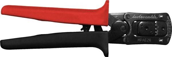 Eine Bolzenschneider mit roten Griffen und schwarzen Griffflächen, die die Schneidklingen und den Scharniermechanismus zeigen.