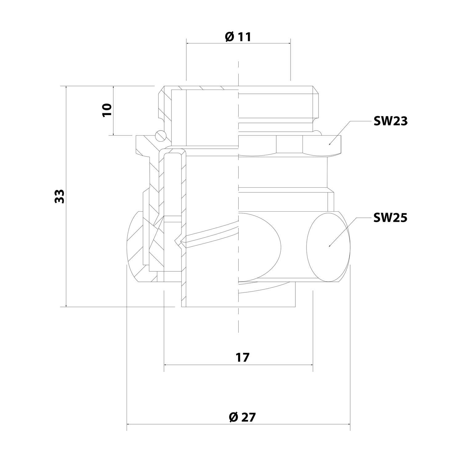 FLEXA US-M Metallverschraubung gerade Gewinde M16x1,5 für Schlauch-Außendurchmesser 17,0mm für