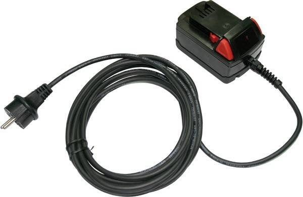 Schwarzes Netzkabel, aufgewickelt neben einem Netzadapter mit rotem Verschluss; geeignet für Computer oder elektronische Geräte.