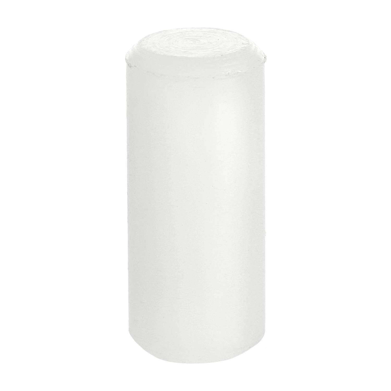 Ein zylindrischer, durchscheinender Deodorantstift mit einer glatten Oberseite, vor einem schlichten Hintergrund.