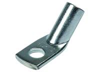 Metallring-Anschlussverbinder mit einem abgewinkelten zylindrischen Rohr und einer flachen Lasche mit kreisförmigem Befestigungsloch.