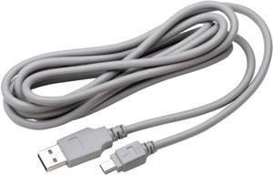 Ein graues USB-zu-Micro-USB-Kabel, ordentlich aufgewickelt, das einen gängigen Anschlusstyp zur Ladung und Datenübertragung veranschaulicht.