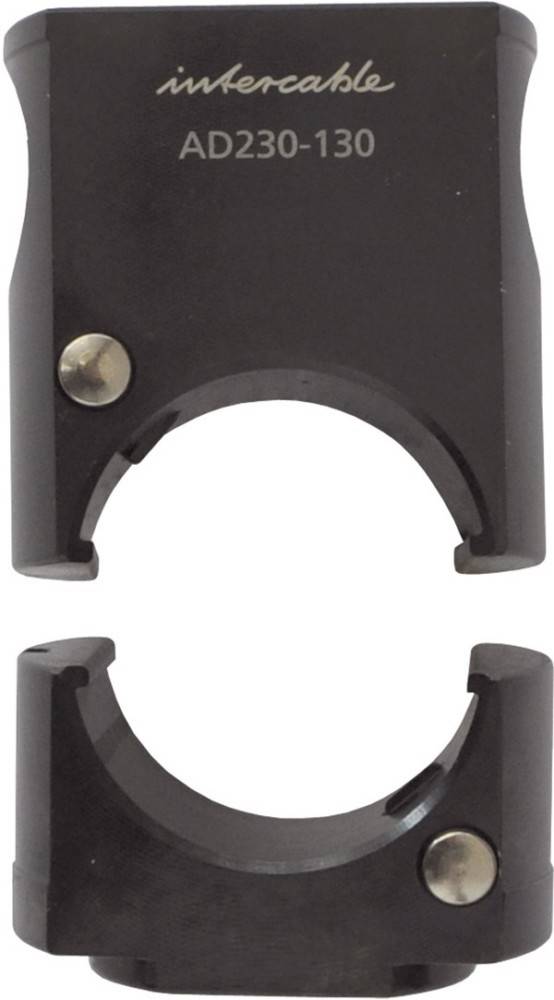 Eine schwarze U-förmige Schelle mit einer Schraube im oberen Bereich, die vor einem weißen Hintergrund gezeigt wird.