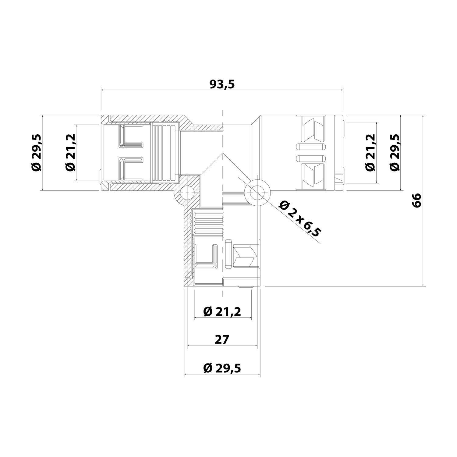 FLEXA FT Schnellverschraubung T-Verteiler PA für Schlauch-Außendurchmesser 1x21,2mm + 2x21,2mm hochdichtend