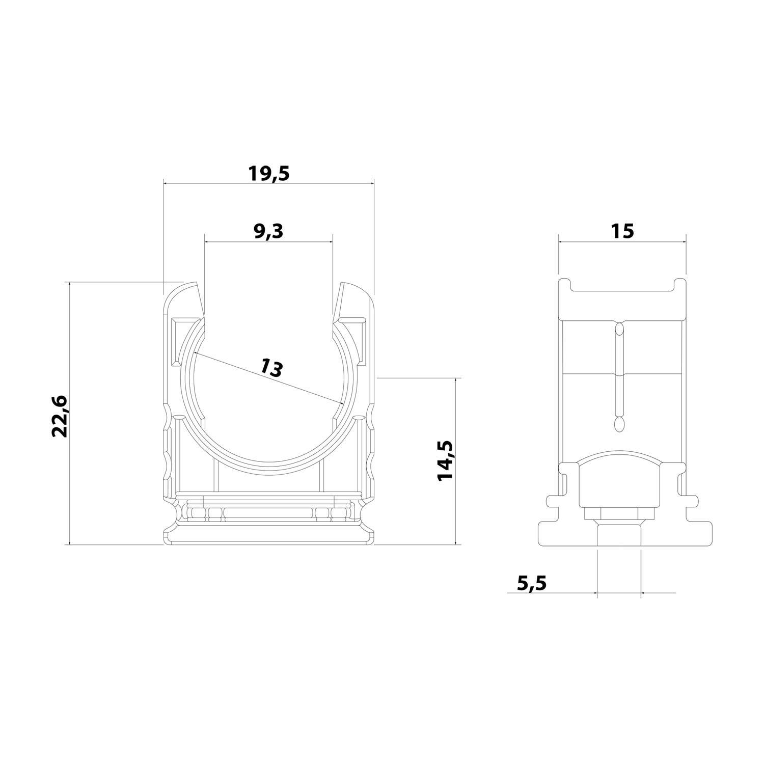 15030025209 FLEXA RQH Schlauchhalter ohne Deckel für Schlauch-Außendurchmesser 13,0mm für Wellschlauch AD 13.0mm -
