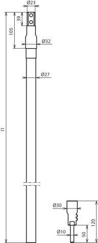 Technische Zeichnung mit zwei parallelen vertikalen Linien mit einem beschrifteten Durchmesser von 'Ø27'.