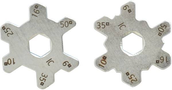 Zwei Metallmessgeräte mit unterschiedlichen Bezeichnungen; links sind die Werte '50', 'IC', '35', '6' angezeigt, rechts die Werte '10', 'IC', '35', '6'.